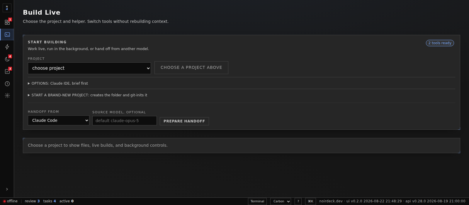 noirdeck Build live screen